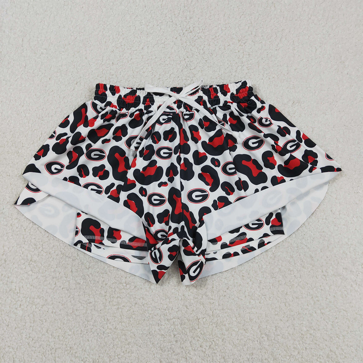 RTS NO MOQ SS0804 Adult Women's Black Red Leopard Print Team Yoga Active Ruffle Shorts Bottoms