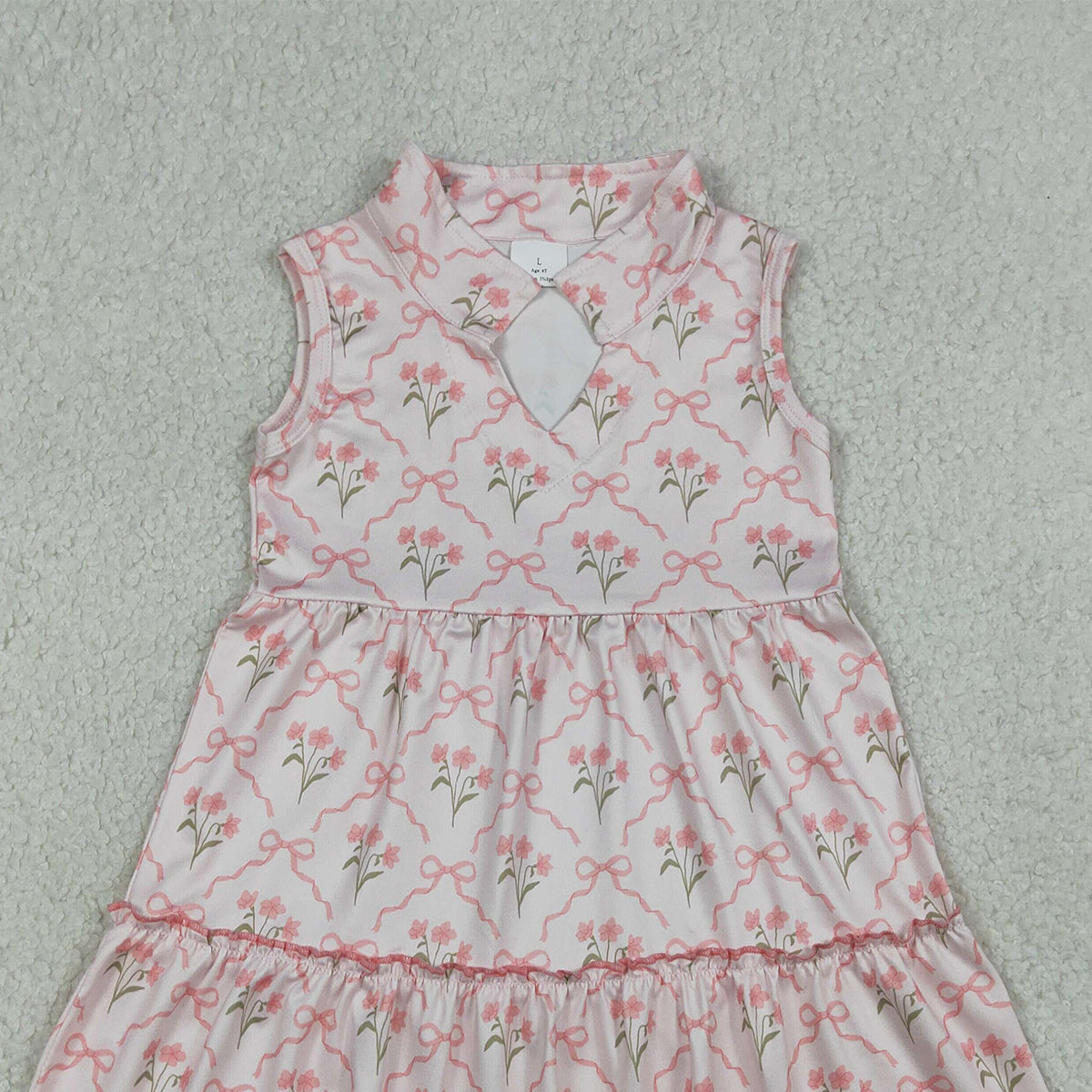 RTS NO MOQ GSD3678 Baby Girls Sleeveless Knee-Length Dress Pink Bow Flowers Checked Cute Summer Dress