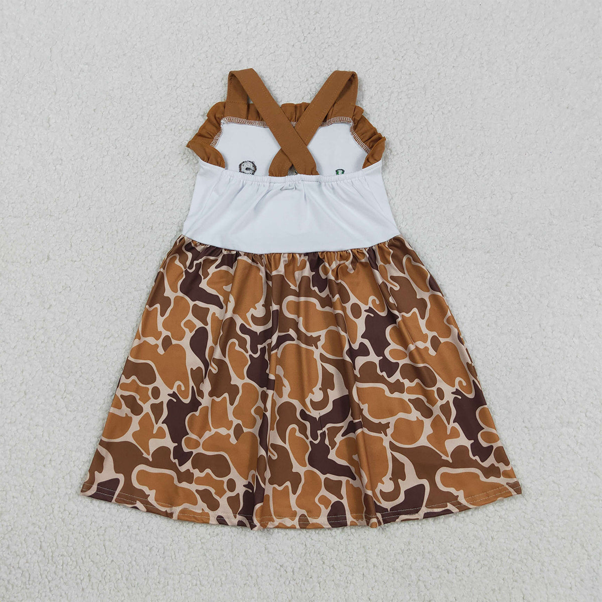RTS NO MOQ GSD1518 Baby Girls Camo Knee-Length Dress with Strap Embroidery Duck Dogs