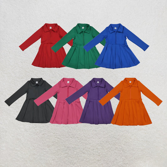 RTS NO MOQ Sibling Baby Girls Long Sleeves Zipper Yoga Knee Length Dresses