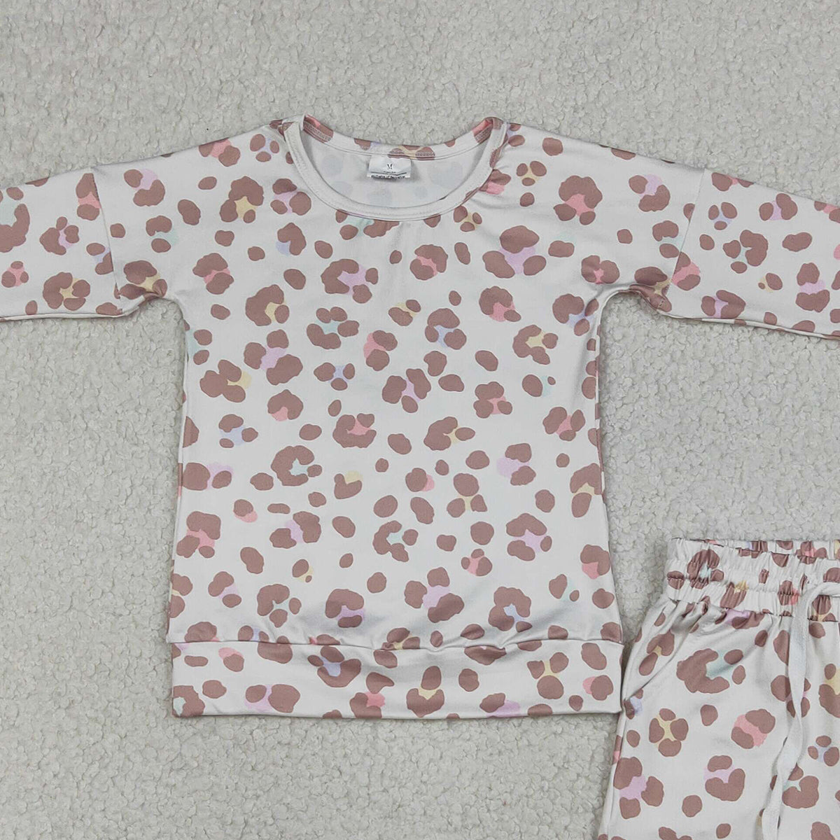 RTS NO MOQ GLS0093 Baby Girls Pink Leopard Print Long Sleeve Top with Pockets And Shorts Outfit Set