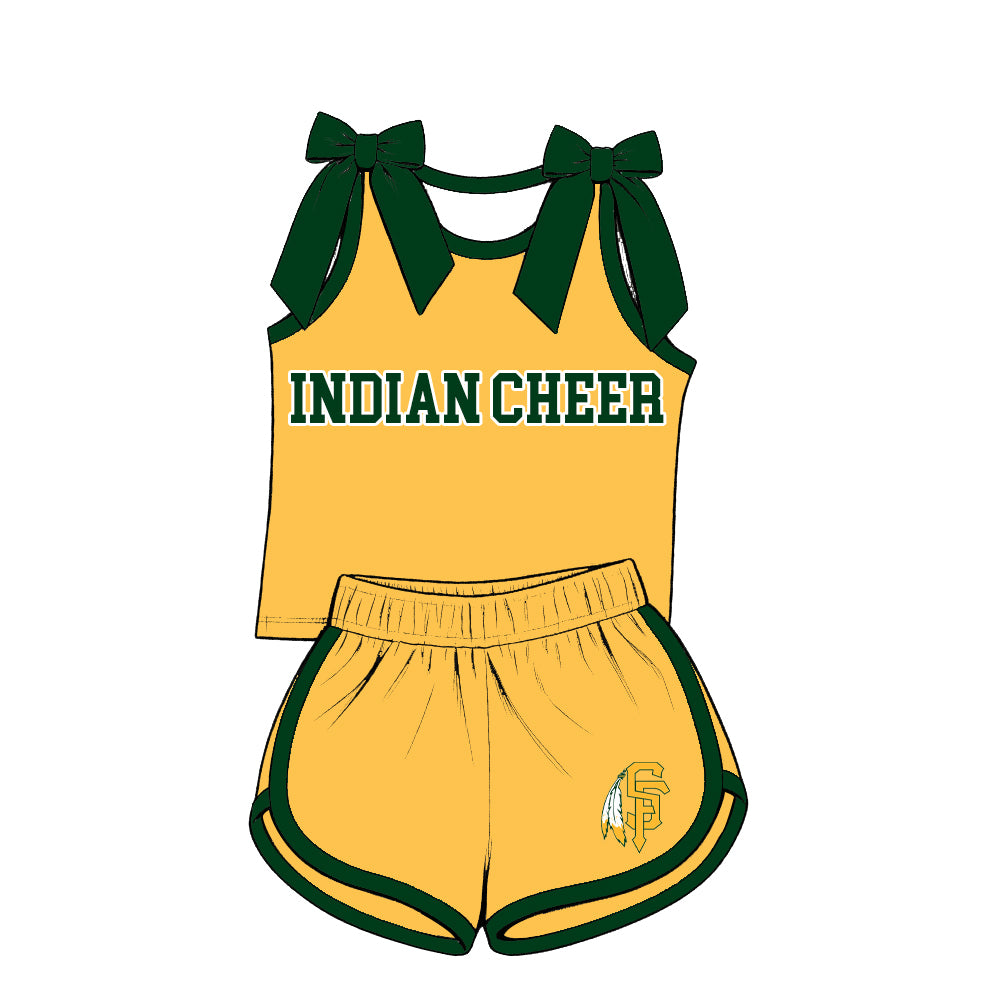 custom moq 5 mix size  XY072102 Baby Girls Bow Sleeveless Letter Printed  Top Shorts Summer Team Clothes Set