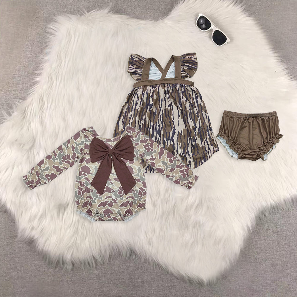 RTS NO MOQ baby girl clothes camouflage bow briefs sets Rompers