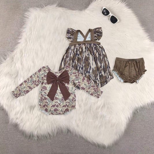 RTS NO MOQ baby girl clothes camouflage bow briefs sets Rompers