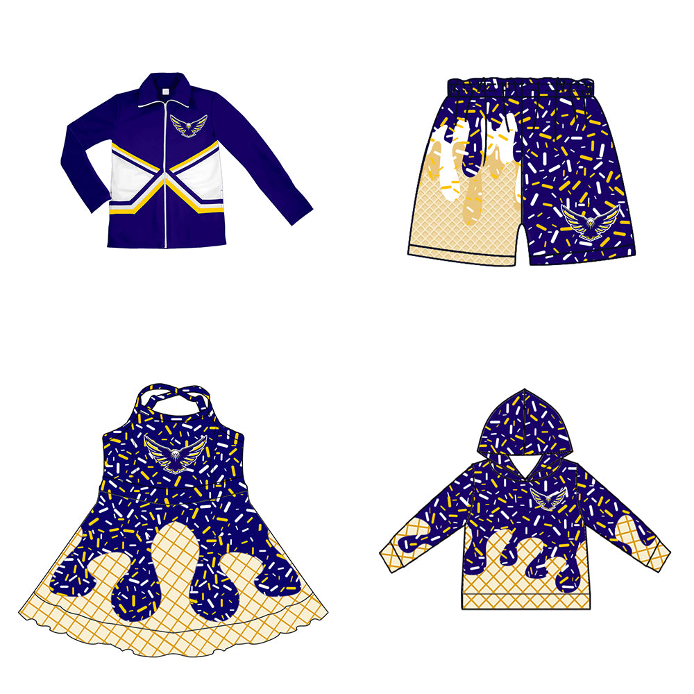 Custom moq 5 mix size milk silk baby girls clothes team bow purple hooded long sleeve tops and shorts and jacket and dress-25.7.25