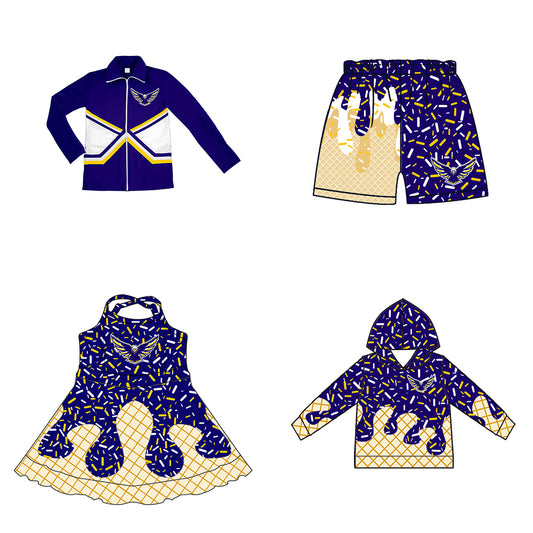 Custom moq 5 mix size milk silk baby girls clothes team bow purple hooded long sleeve tops and shorts and jacket and dress-25.7.25