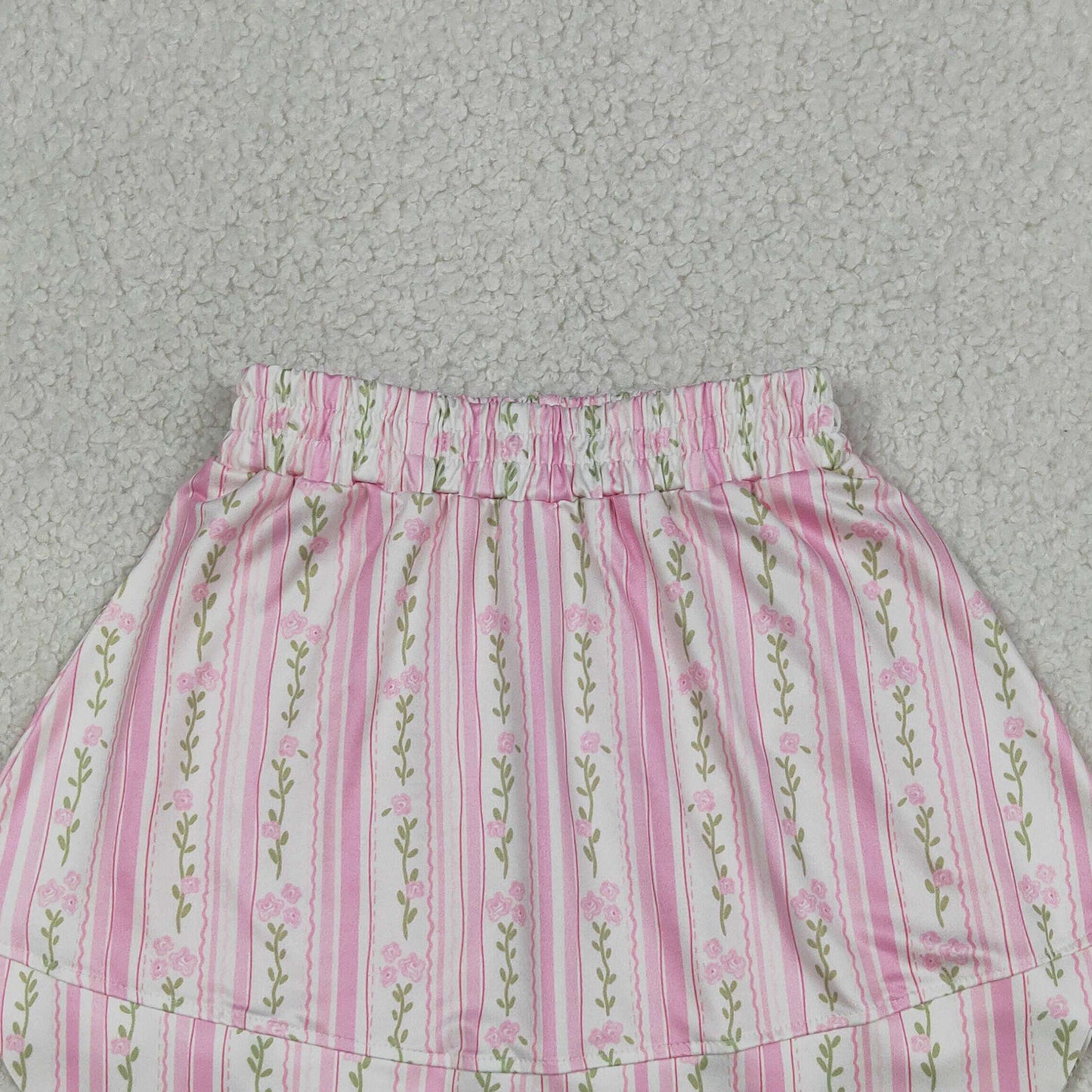 RTS NO MOQ milk silk GLK0238 Baby Girls Pink Bow Floral Stripe Scallop Skort