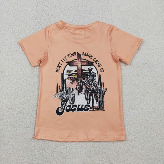RTS NO MOQ BT1618 Baby Boys Short Sleeve Western T-shirt Cactus Horse Rodeos Top Fun Print Cotton Kids' Clothing for Boys