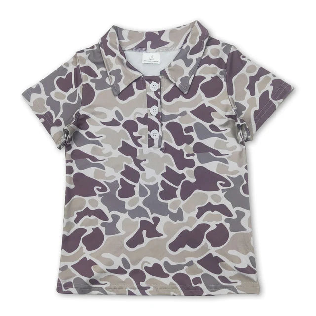 RTS NO MOQ Sibling Baby Boys Short Sleeve Southern Hunting Camo Button Polo Shirts Top