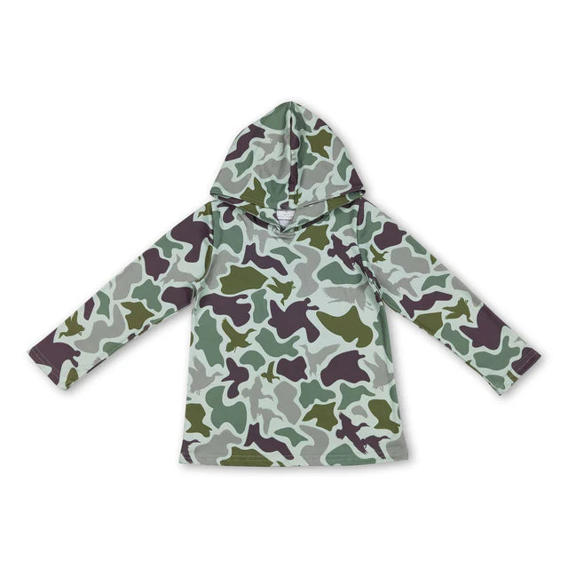 RTS NO MOQ Sibling Baby Boys Green Camo Hanting Hoodies Top