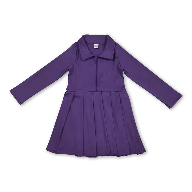 RTS NO MOQ Sibling Baby Girls Long Sleeves Zipper Yoga Knee Length Dresses