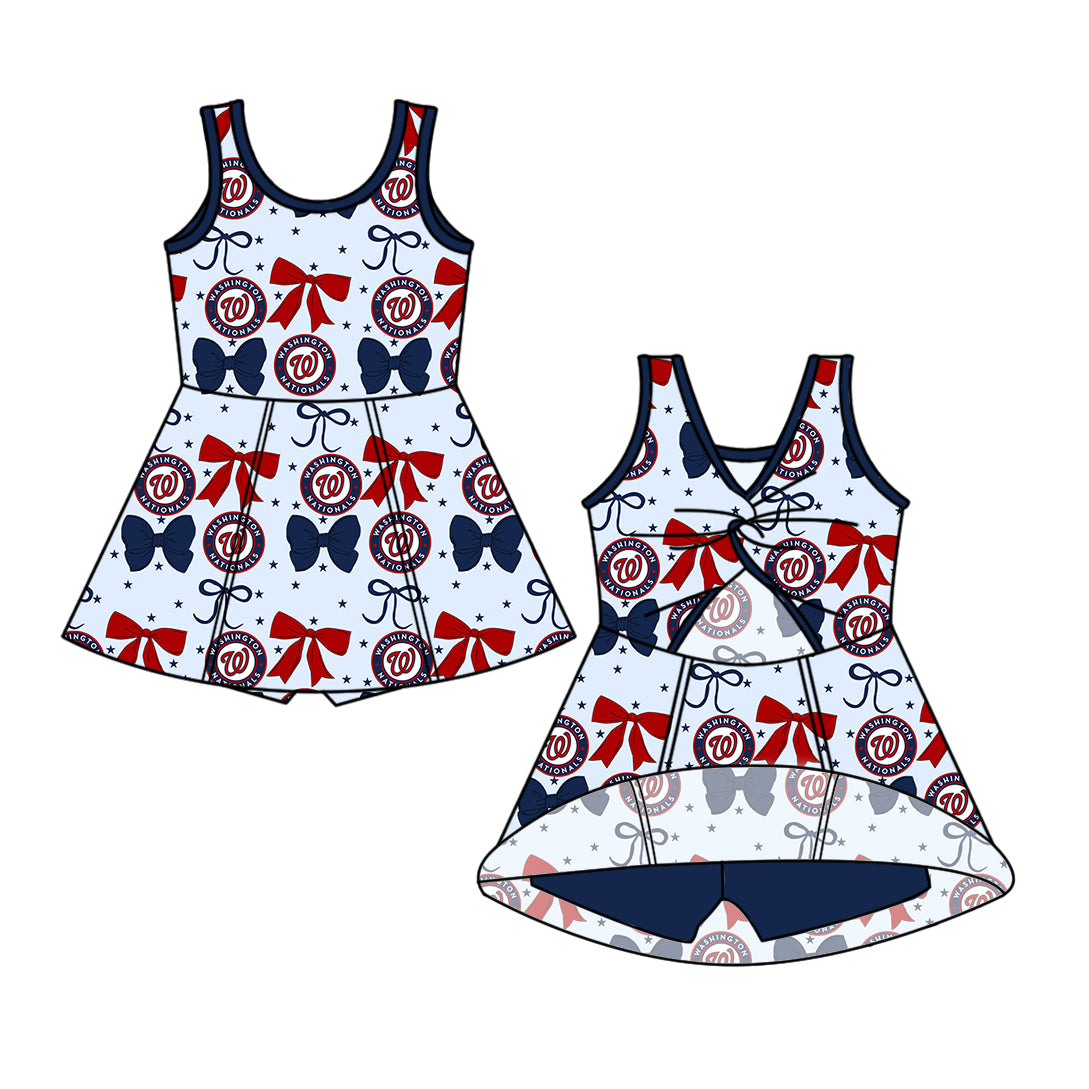 Custom moq 5 mix size milk silk summer teams baby girls clothes team bow blue long sleeve hooded pants sets and dress 1 and dress 2 and top-25.6.17
