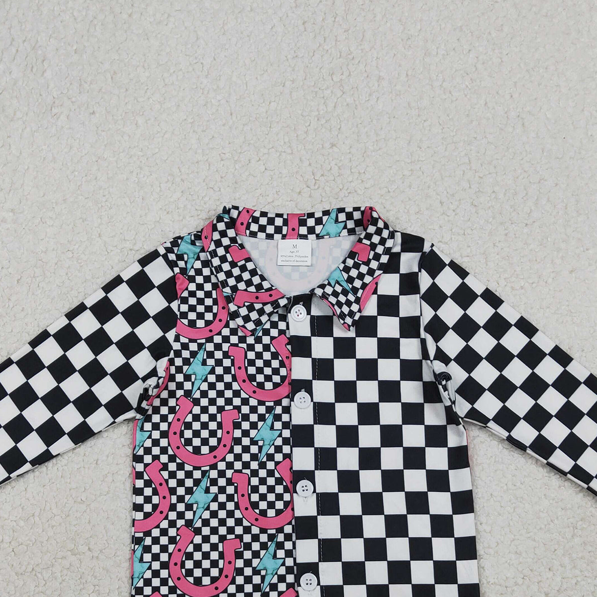 RTS NO MOQ GT1509 Baby Girls Western Button Shirts Top with Lightnings Black  Baby Outfit