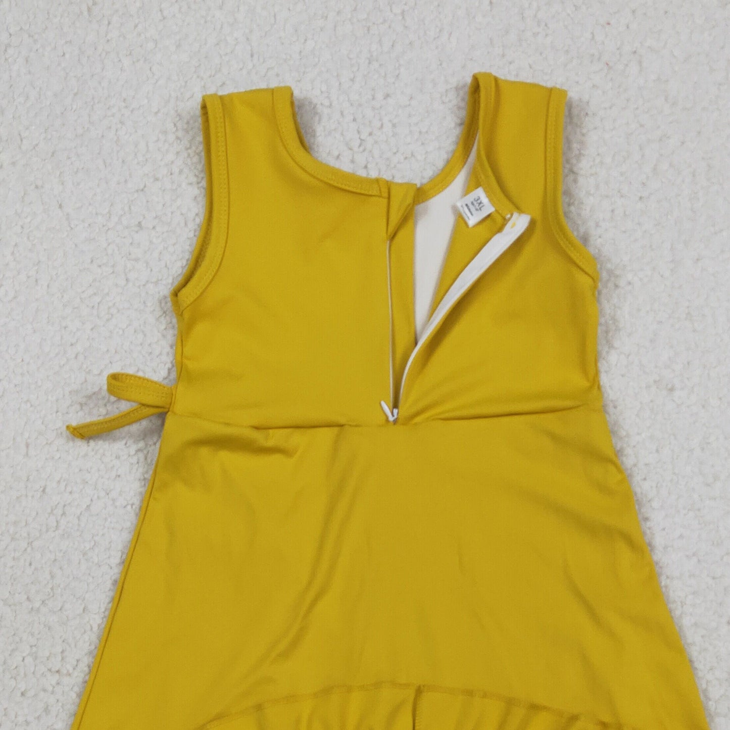 RTS NO MOQ yoga fabric cotton GSD3031 Baby Girls Yellow Sleeveless Ruffle Shorts Knee Length Dresses