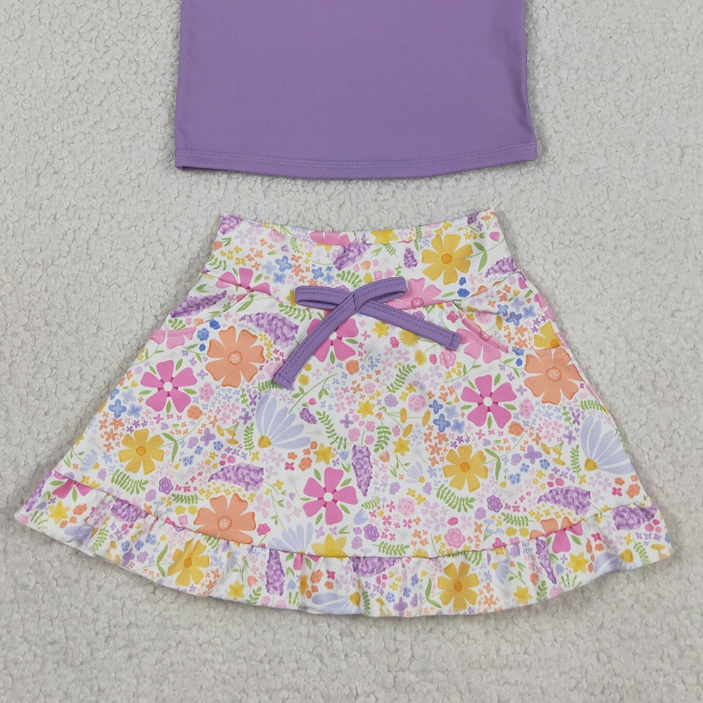 RTS NO MOQ GSD3771 Little Girls Purple Sleeveless Vest Floral Pocket Yoga Set