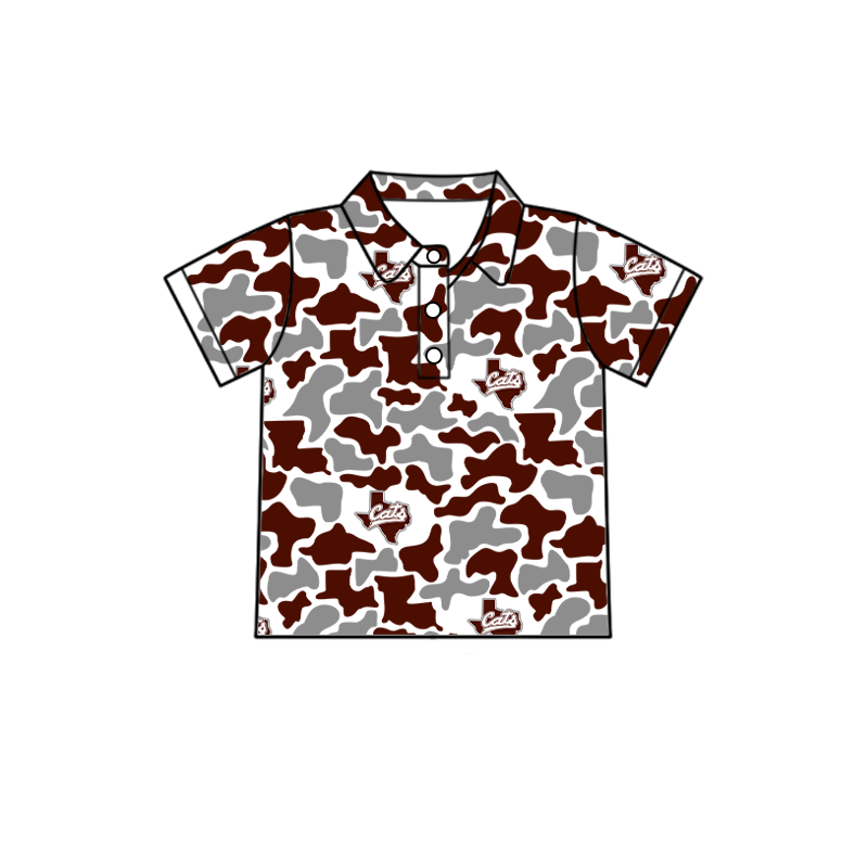 custom moq 5 mix size XY062702 Baby Boys Camouflage Print Short Sleeve Button Down Collared Polo Shirt Top