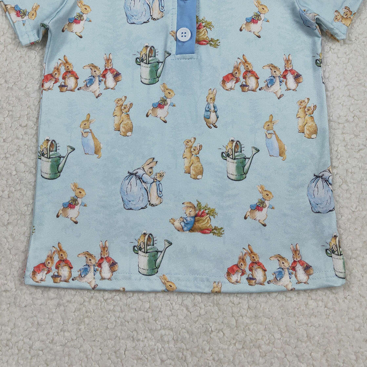 RTS NO MOQ BT1665 Baby Boys Easter Themed Short Sleeve Polo Shirts Top with Button Detailing Rabbit Print Casual Outfit for Kids