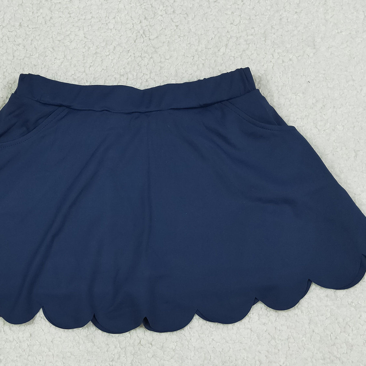 RTS NO MOQ GLK0236 Baby Girls Navy Pockets Scallop Edge Yoga Shorts Bottom Skirt
