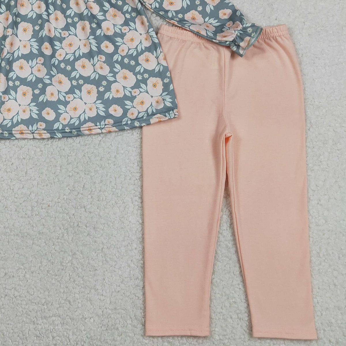 RTS NO MOQ GLP2776 Baby Girls Long Ruffle Sleeve Tunic with Flowers Collar And Leggings Pant Outfit