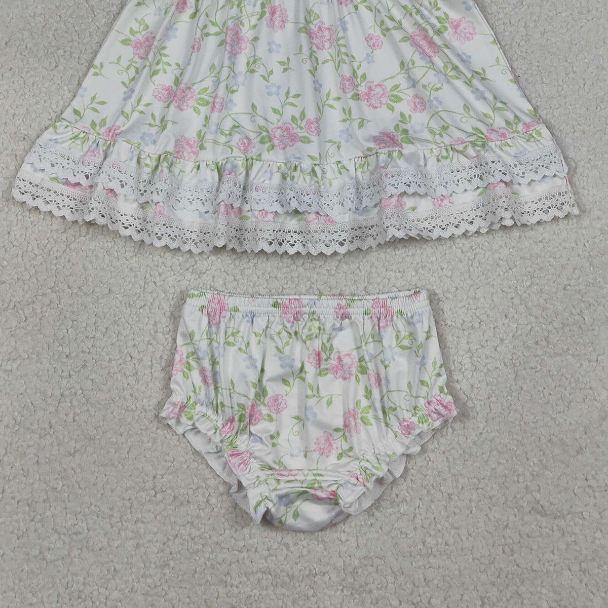 RTS NO MOQ GBO0498 Smocked Baby Girls' Tunic And Bummies Outfit Set Floral Print Cute Clothes（0-3M-3T）