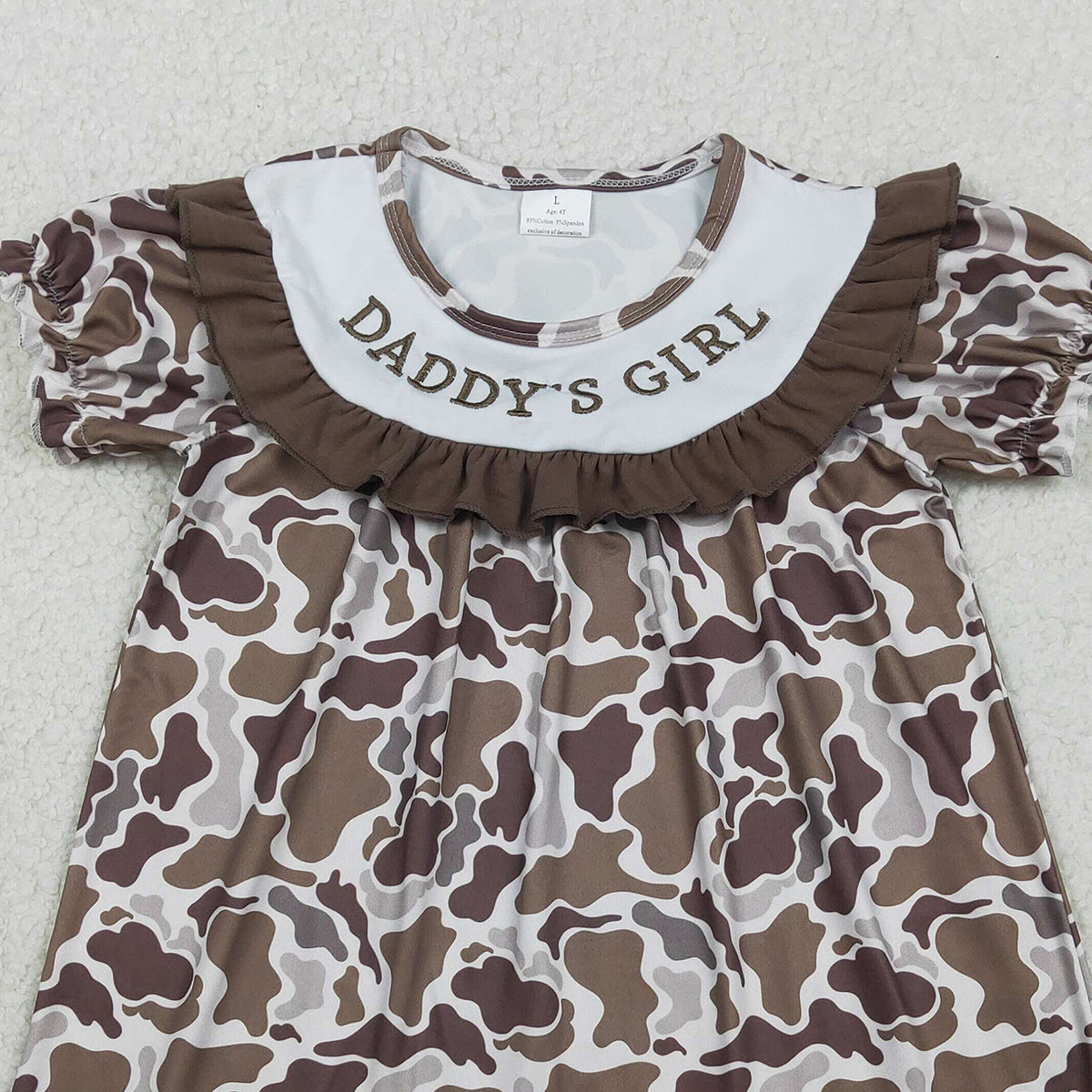 RTS NO MOQ GSD3526 Baby Girls' Southern Brown Camo Ruffle Knee-Length Dress Embroidered 'Daddy's Girl' Girls Fashion Clothing