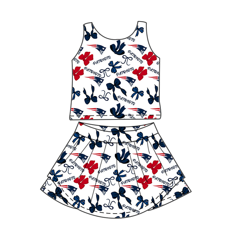 Custom moq 5 mix size milk silk summer teams Baby Girls Navy Blue Red  Bow Vest Top Skirt Shorts Sets Sleeveless Knee Length Dresses Yoga Shorts Yoga Active Outfit