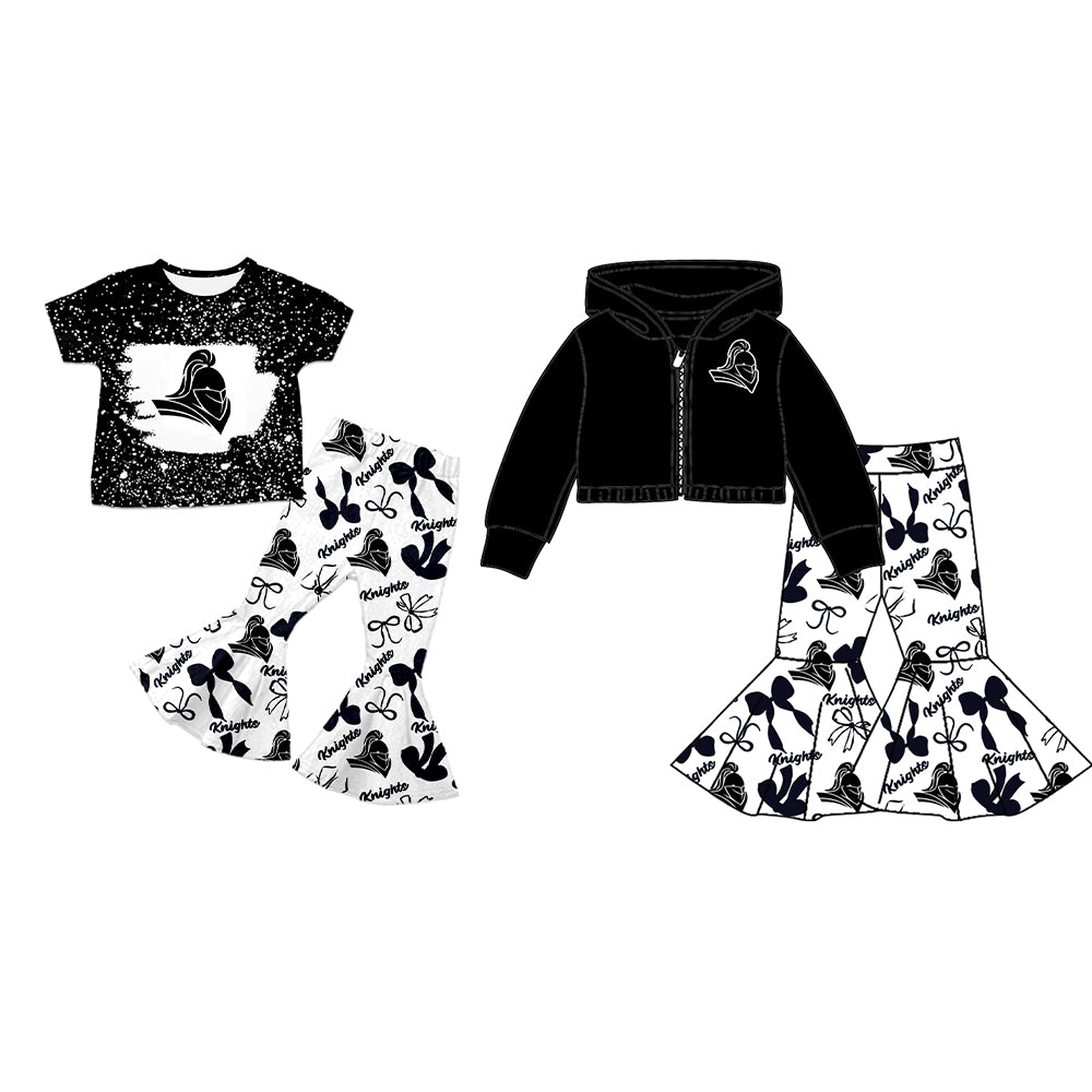 Custom moq 5 mix size milk silk summer teams baby girls clothes bow black short sleeve pants sets and hooded long sleeve pants sets-25.7.26