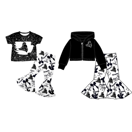 Custom moq 5 mix size milk silk summer teams baby girls clothes bow black short sleeve pants sets and hooded long sleeve pants sets-25.7.26