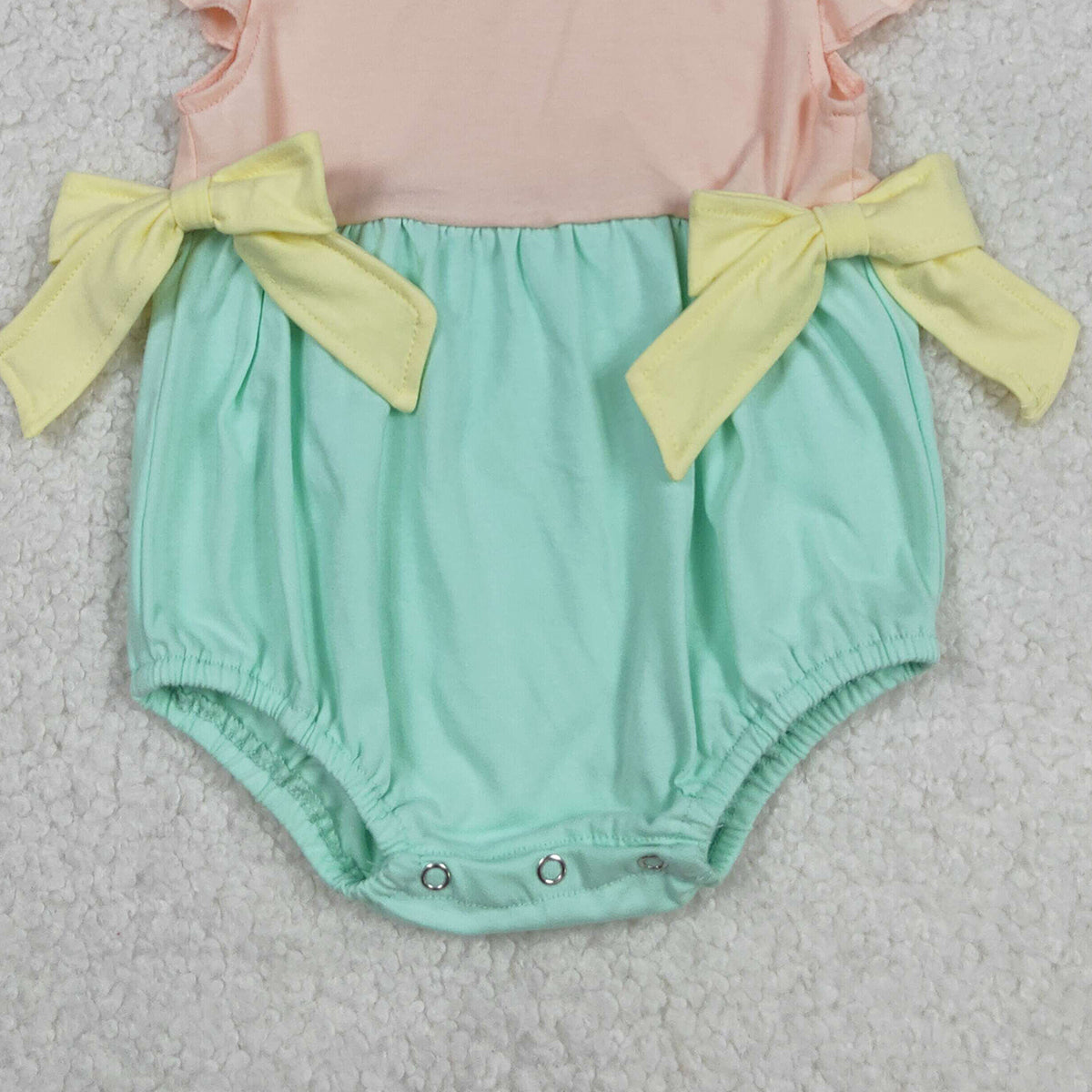 RTS NO MOQ SR3662 Baby Girls Pink Aqua Bows Ruffle Rompers with Flutter Sleeves Cute Baby Girl Outfit