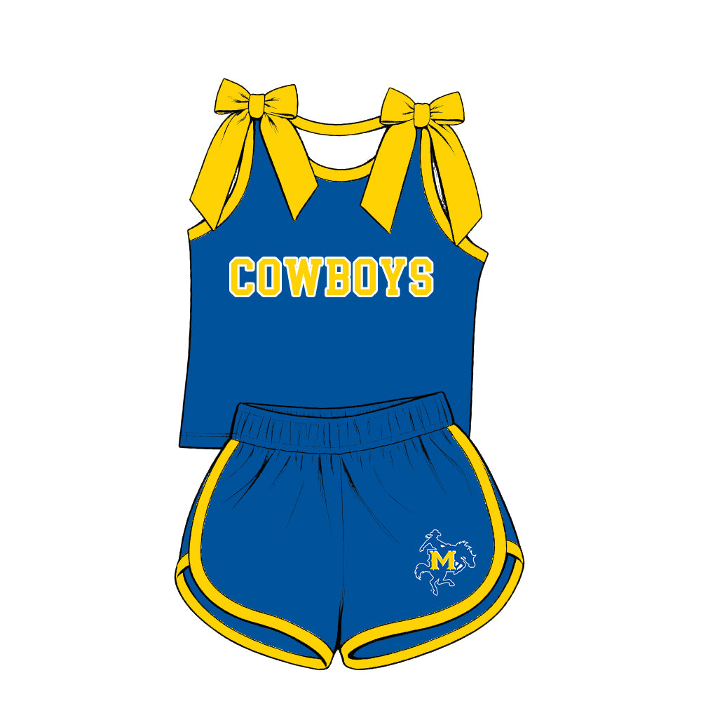 custom moq 5 mix size  XY072102 Baby Girls Bow Sleeveless Letter Printed  Top Shorts Summer Team Clothes Set