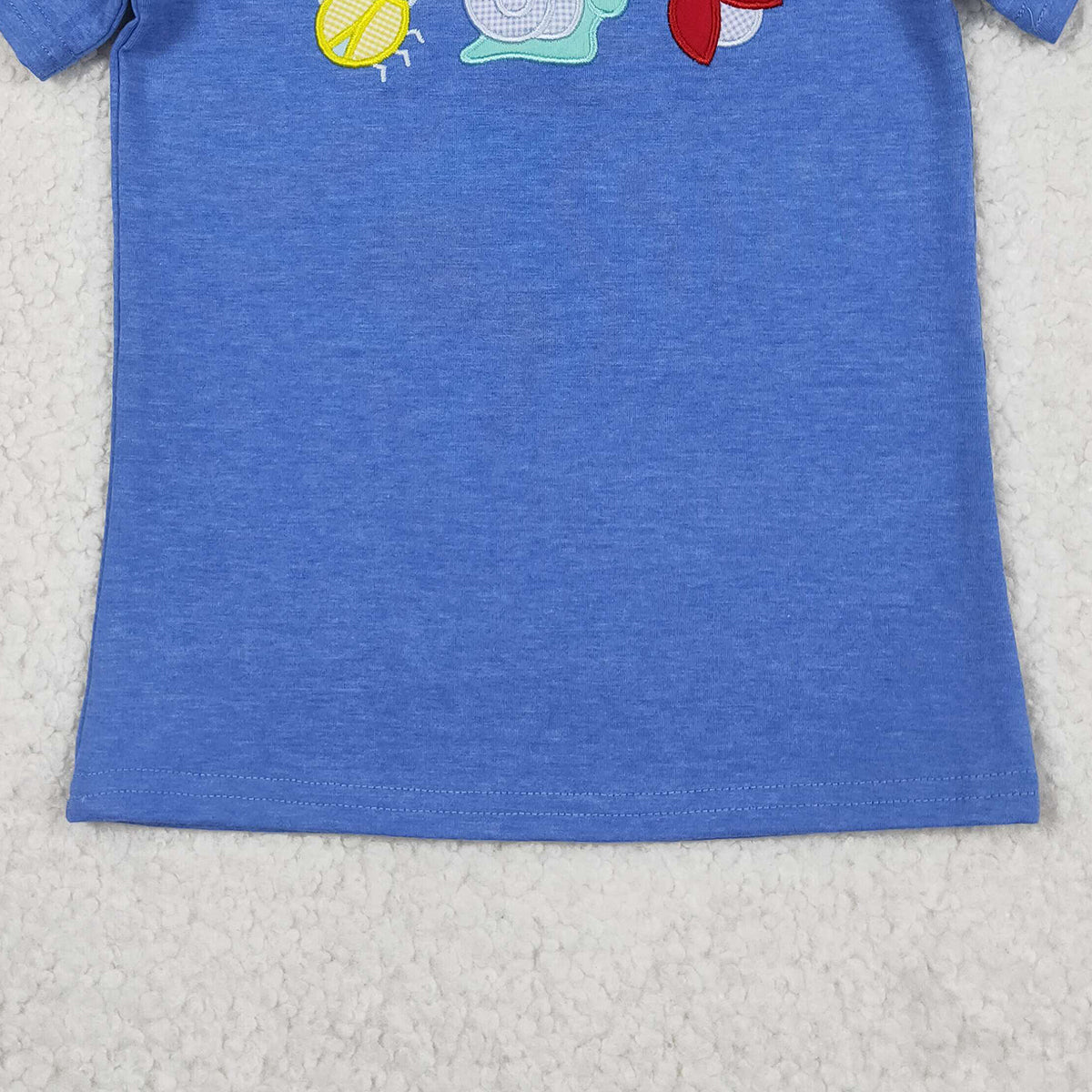 RTS NO MOQ BT1725 Baby Boys Blue Embroidery Ladybirds Snails Short Sleeve T-shirts Top