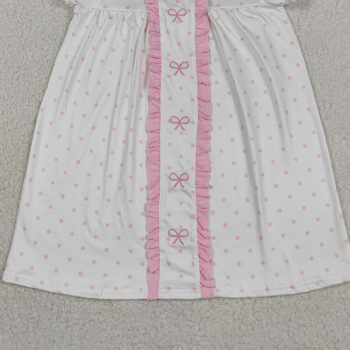 RTS NO MOQ GSD3312 Toddler Girls Sweet Embroidery Bows Pink Polka Dot Knee Length Dresses