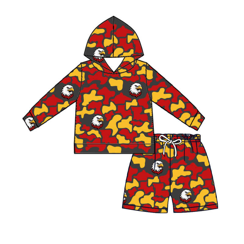 custom moq 5 mix size XY071802 Baby Kids Camo Long Sleeve Hoodie Top Shorts Team Clothes Set