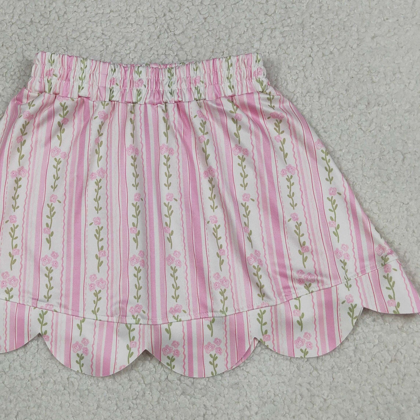 RTS NO MOQ milk silk GLK0238 Baby Girls Pink Bow Floral Stripe Scallop Skort