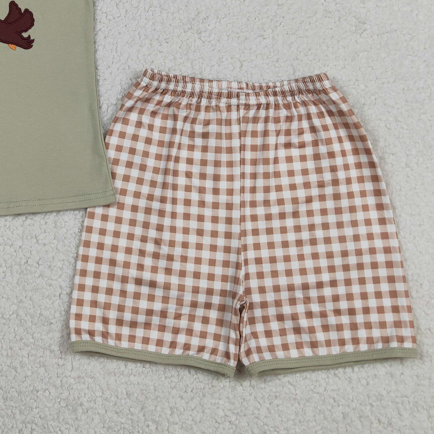 RTS NO MOQ BSSO1867 Baby Boys Cute Duck Embroidery Top Checked Casual Shorts Set