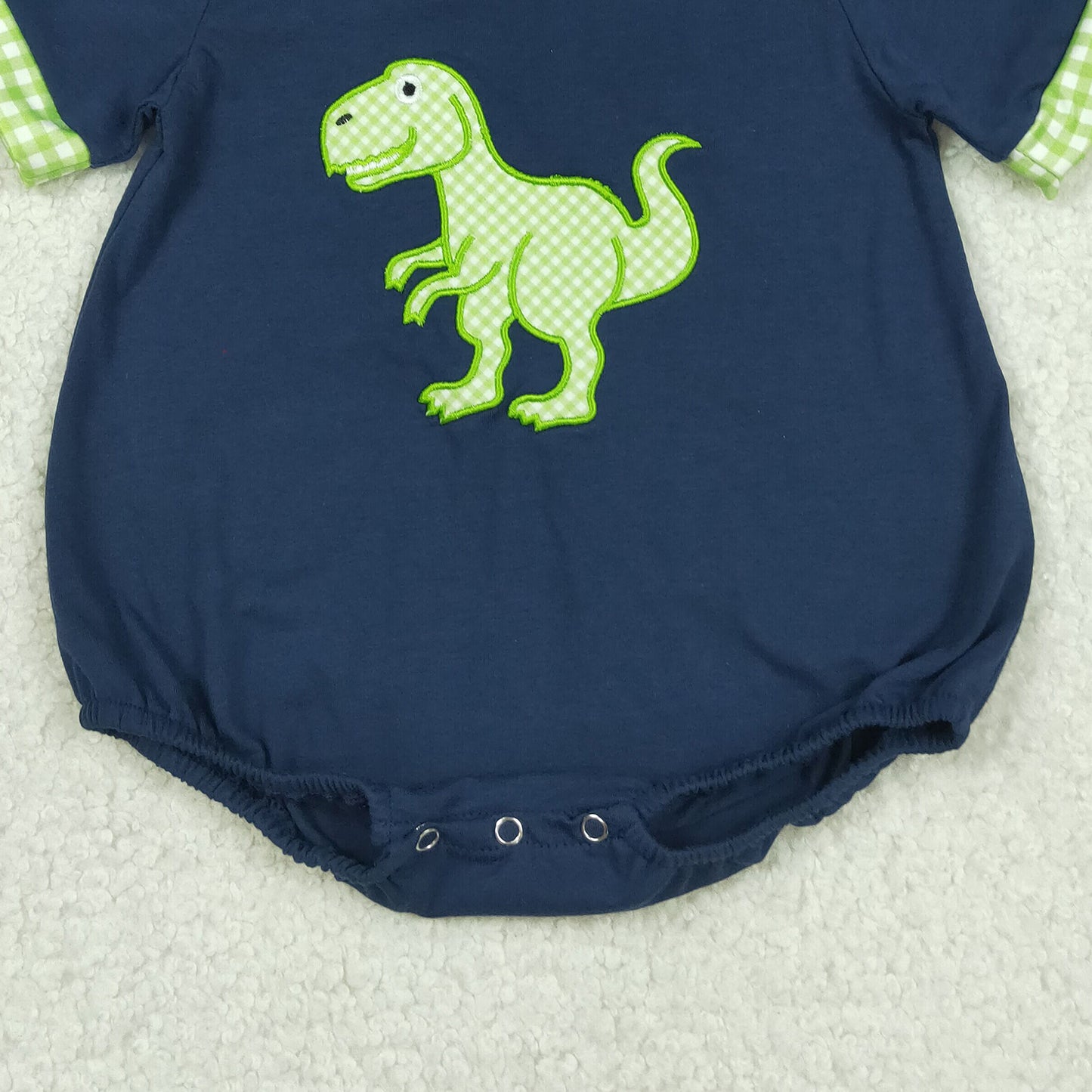 RTS NO MOQ SR4113 Baby Boys Casual Navy Dinosaur Embroidery Short Sleeve Rompers