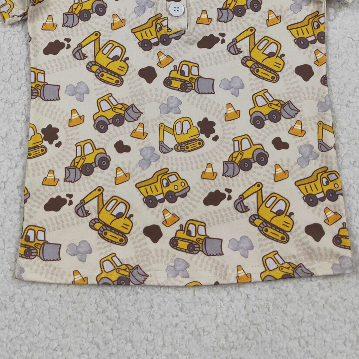 RTS NO MOQ milk silk BT1792 Baby Boys Excavator Tractor Print Short Sleeve Button Polo Shirt