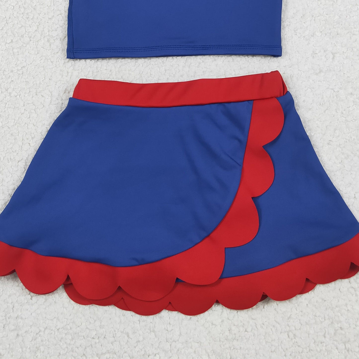 RTS NO MOQ yoga fabric cotton GSD4096 Toddler Girls Fashion Red Navy Vest Scallop Skort Yoga Outfit