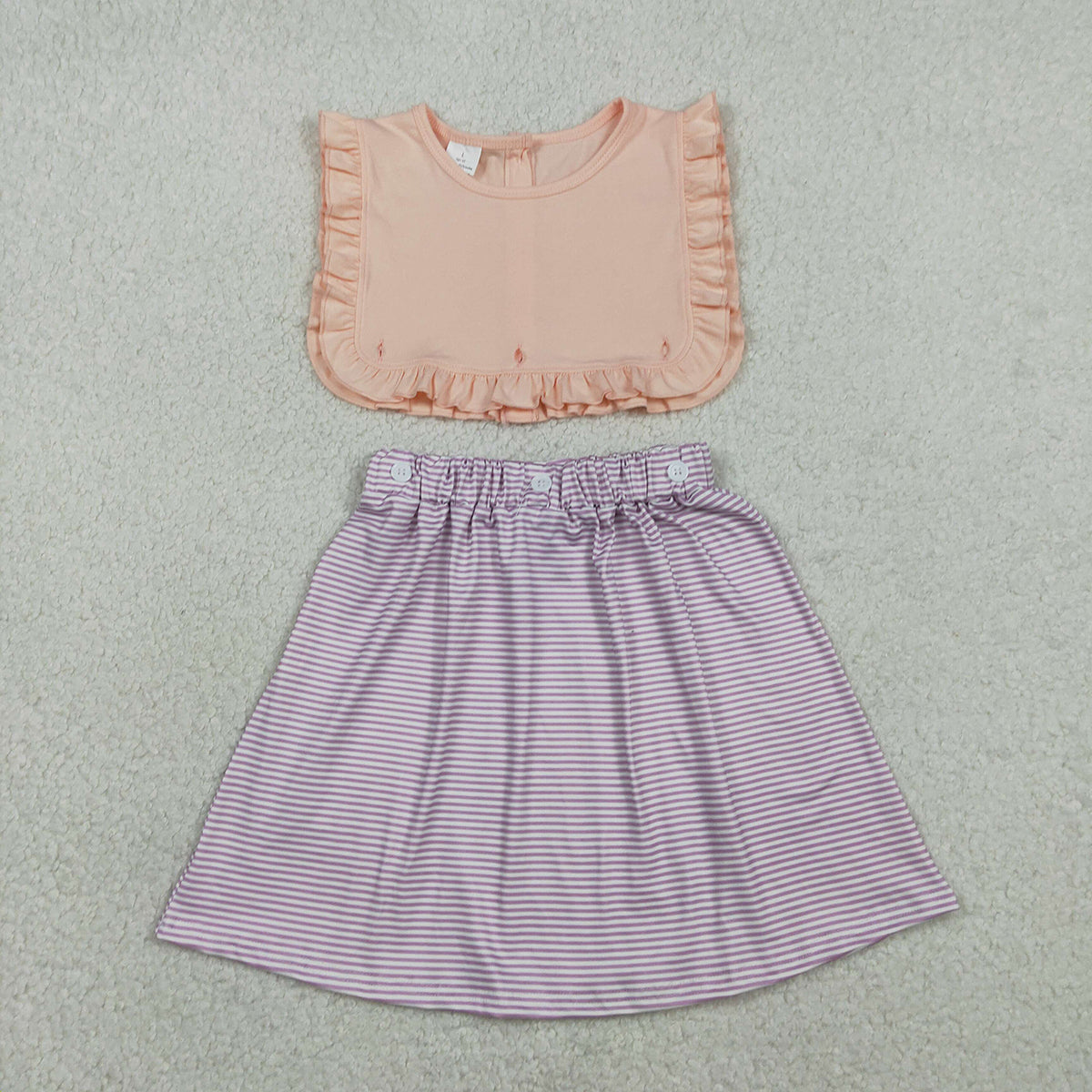 RTS NO MOQ GSD3559 Baby Girls Sleeveless Lavender Stripe Dress with Buttons Knee-Length Casual Summer Dress for Infants