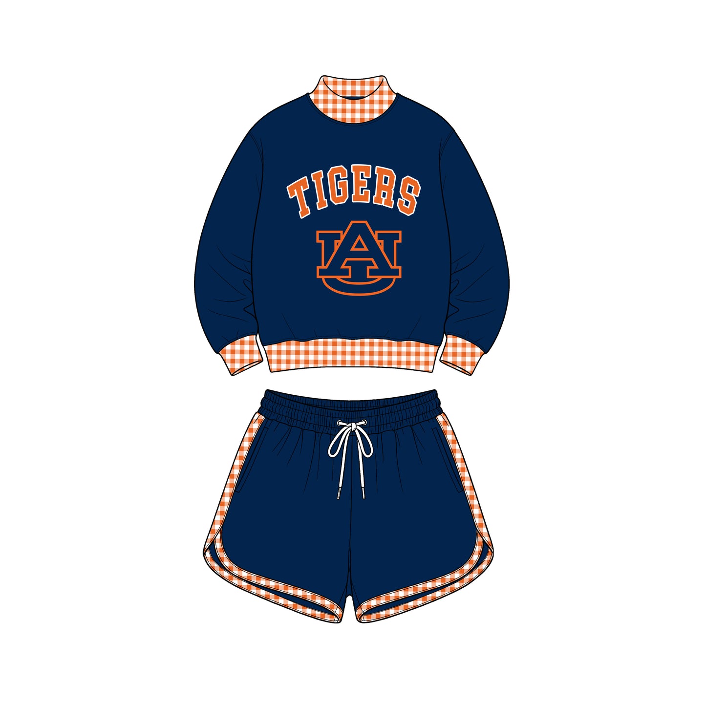 custom moq 5 mix size  XY072302 Baby Kids Letter Print Checked Long Sleeve Top Shorts Casual Team Outfit