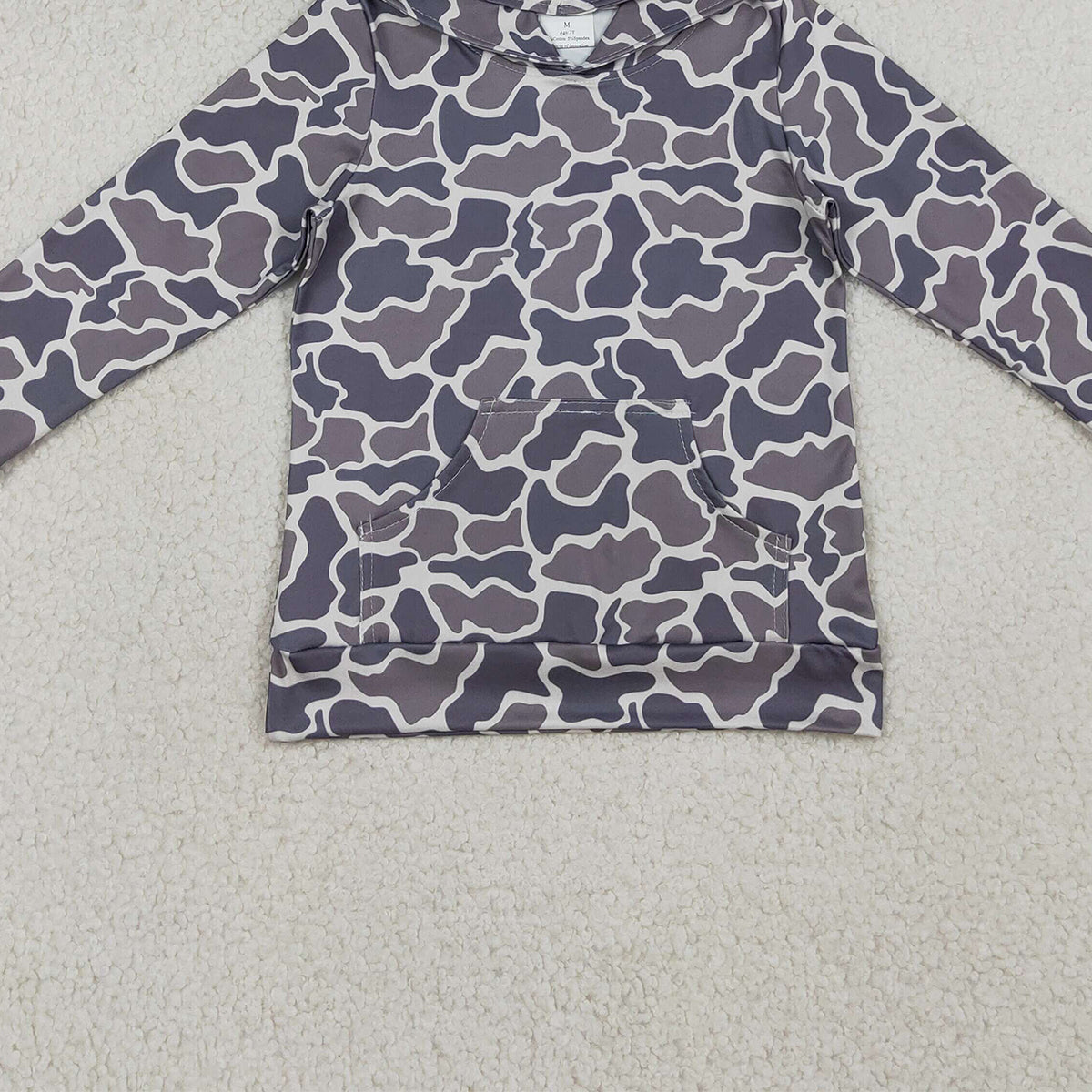 RTS NO MOQ BT1572 Baby Boys Grey Camouflage Hoodie Top with Pockets for Infants