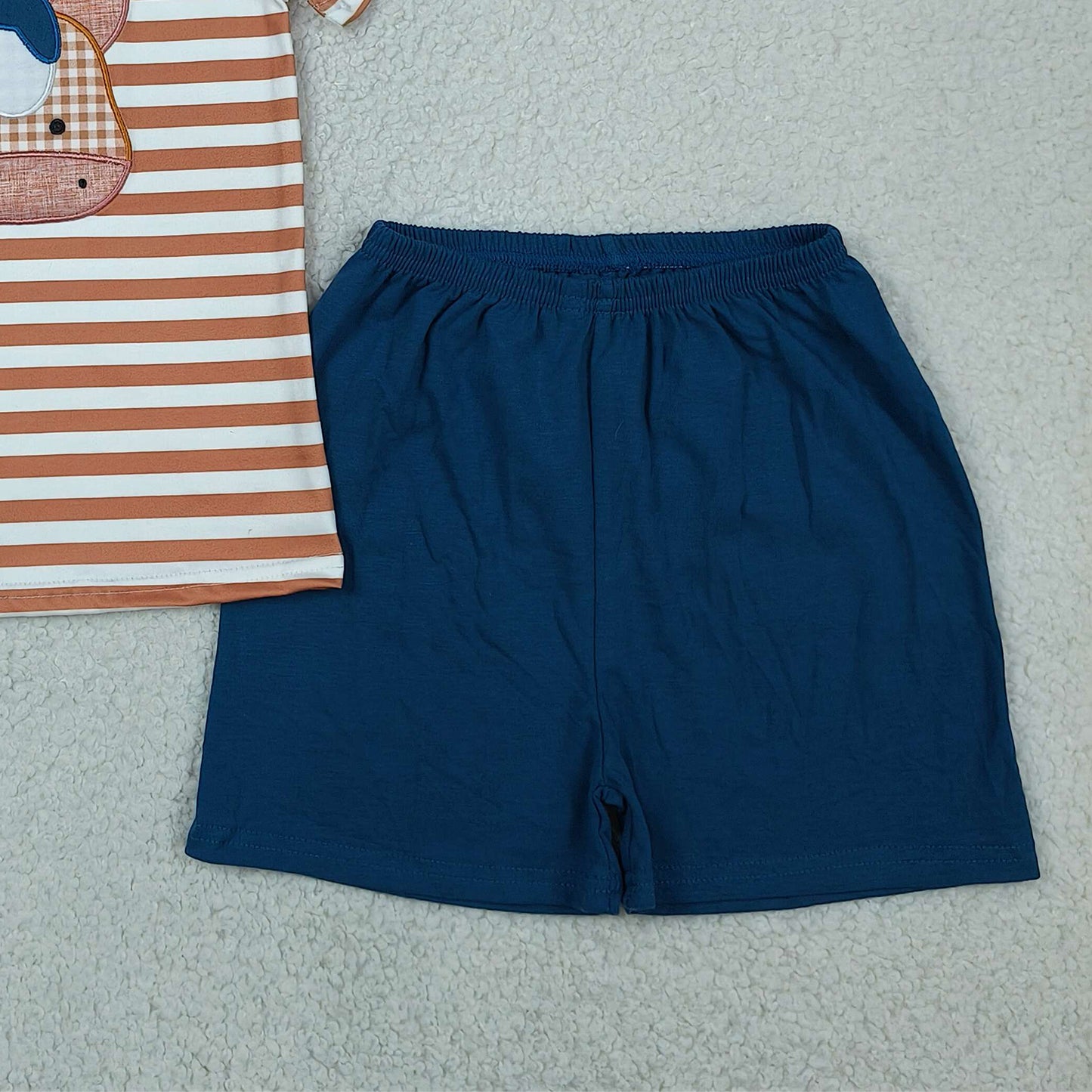 RTS NO MOQ BSSO0380 Baby Boys Stripe Top Embroidery Horse Pattern Shorts Western Casual Set