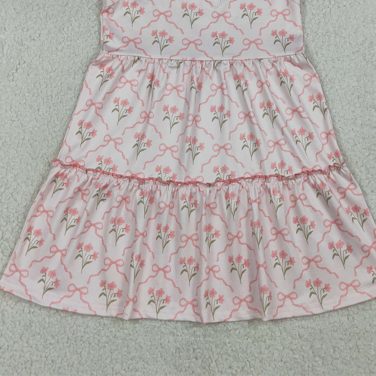 RTS NO MOQ GSD3678 Baby Girls Sleeveless Knee-Length Dress Pink Bow Flowers Checked Cute Summer Dress