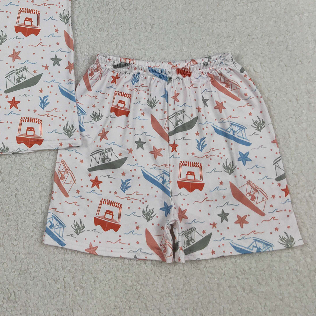 RTS NO MOQ BSSO1904 Baby Boys Colorful Starfish Boat Sleepwear Pajamas Set with Top And Shorts Cute Baby Clothing Set