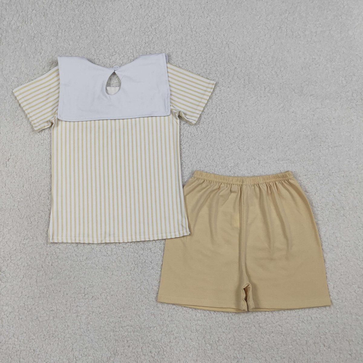 RTS NO MOQ BSSO1777 Embroidery Cross Baby Boys Top And Shorts Set Striped Baby Clothing Outfit Set for Boys
