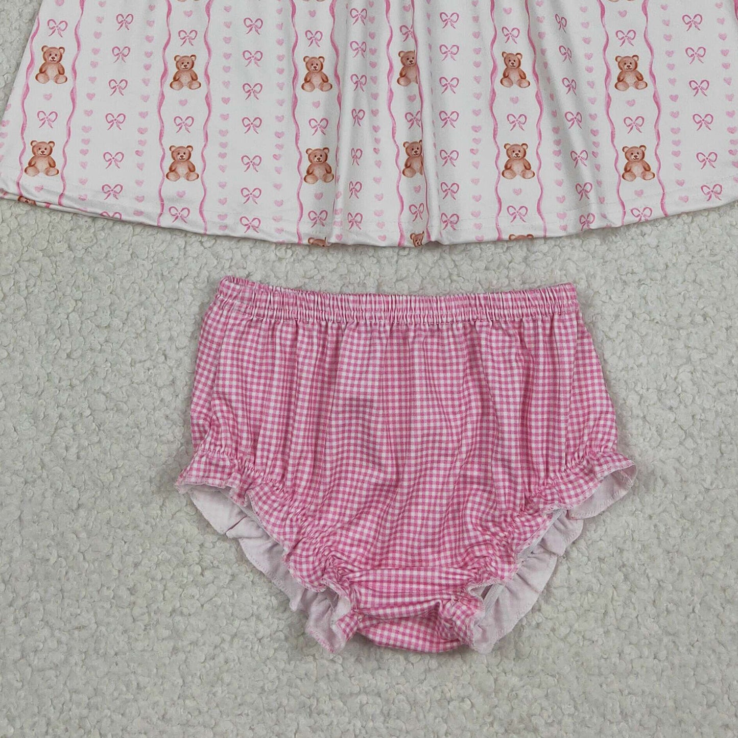 RTS NO MOQ milk silk GBO0520 Baby Girls Cute Embroidery Heart Bear Stripe Tunic Bummies Sets