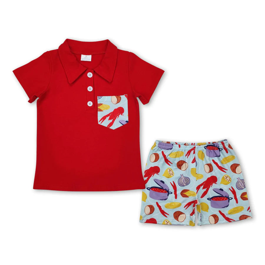 RTS NO MOQ Sibling Baby Boys Pocket Shirts Western Racing Car Cactus Shorts Clothes Sets