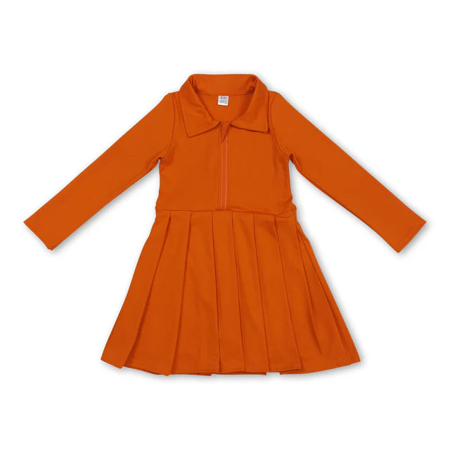 RTS NO MOQ Sibling Baby Girls Long Sleeves Zipper Yoga Knee Length Dresses