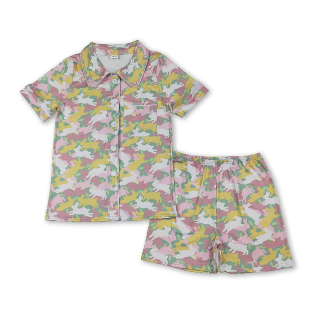 RTS NO MOQ Sibling Adult Women Demon Hunter Button Pocket Top Shorts Pajamas Set