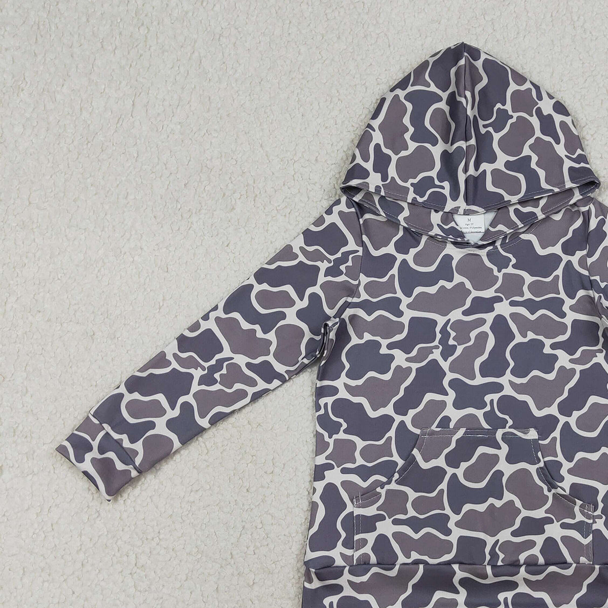 RTS NO MOQ BT1572 Baby Boys Grey Camouflage Hoodie Top with Pockets for Infants
